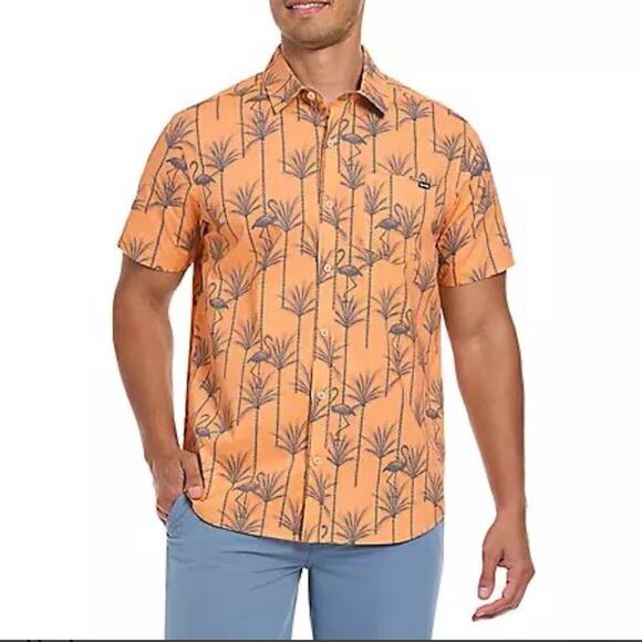 Hurley Mens Palms Flamingos Button Front Shirt - Orange Blue, Size XXL - Picture 9 of 9